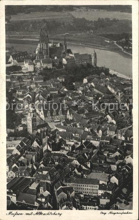 Meissen Elbe Sachsen Stadtbild mit Albrechtsburg Fliegeraufnahme