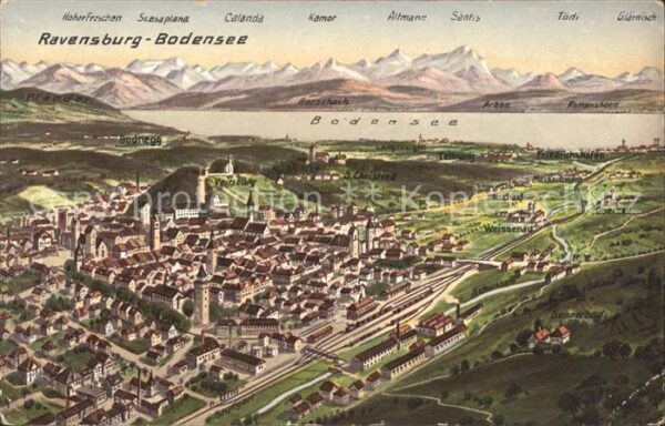 Ravensburg Wuerttemberg Gesamtansicht Bodensee Alpenpanorama