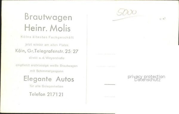 Koeln Rhein Brautwagen Heinr. Molis Pferdekutsche Autos – Bild 2