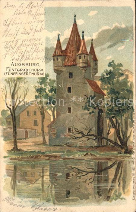 Augsburg Fuenfgradthurm Kuenstlerkarte