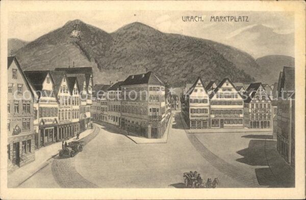 Urach Bad Marktplatz Auto Kuenstlerkarte