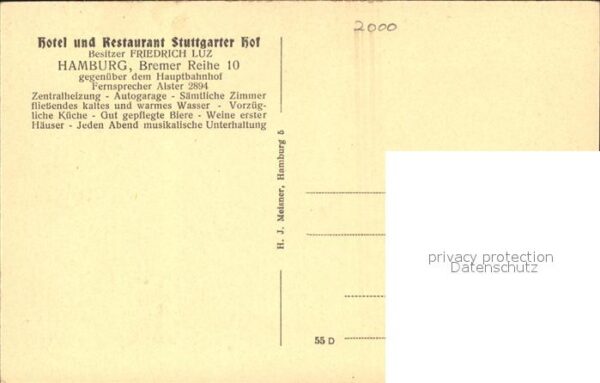 Hamburg Hotel Restaurant Stuttgarter Hof Bremer Reihe 10 Auto Friedrich Luz – Bild 2