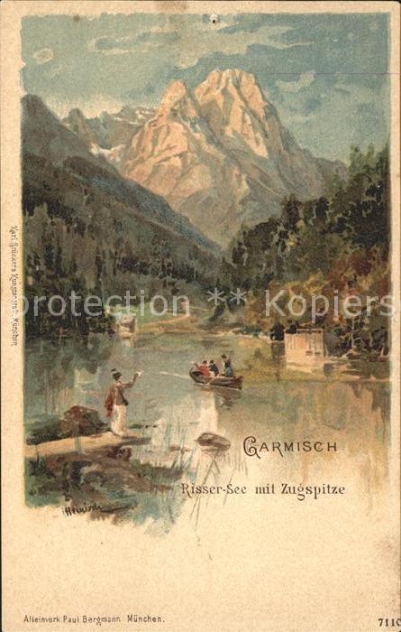 Garmisch-Partenkirchen Kuenstlerkarte Risser-See mit Zugspitze