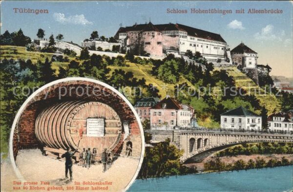 Tuebingen Schloss Hohentuebingen mit Alleenbruecke grosse Fass im Schlosskeller