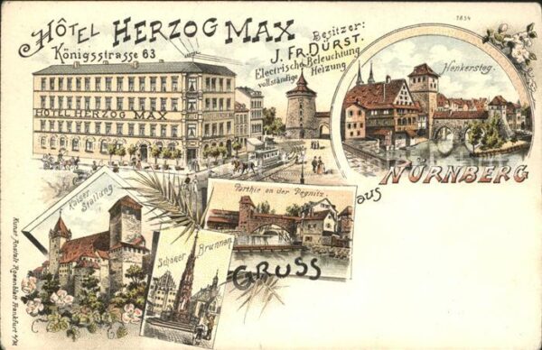 Nuernberg Hotel Herzog Max Henkersteg Partie an der Pegnitz Kaiser Stallung
