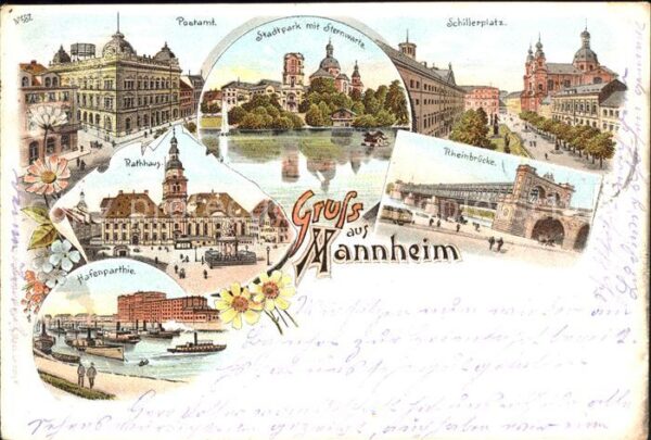 Mannheim Postamt Schillerplatz Stadtpark Sterwarte Rheinbruecke Hafenpartie