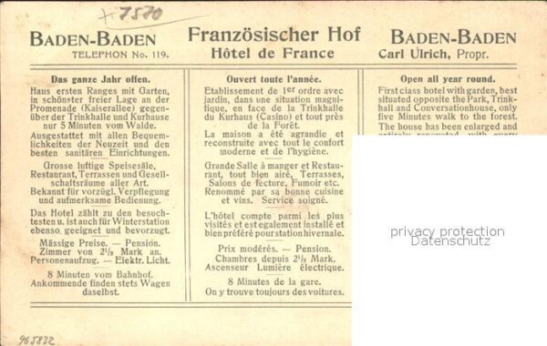 Baden-Baden Franzosischer Hof Trinkhalle m. Kaier Wilhelm Monumente – Bild 2