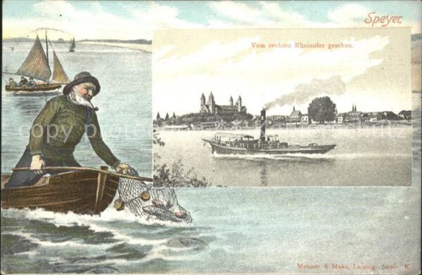 Speyer Rhein Vom rechten Rheinufer gesehen Dampfer