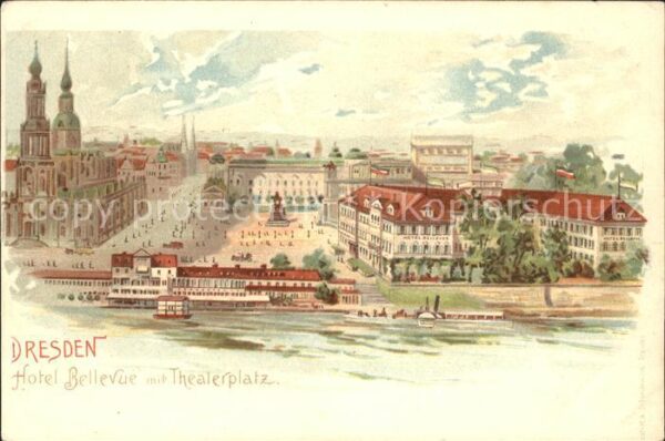 Dresden Hotel Bellevue und Theaterplatz Kuenstlerkarte