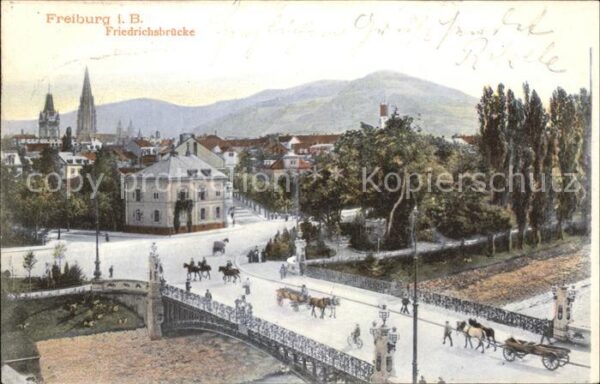 Freiburg Breisgau Friedrichsbruecke Litho Bahnpost