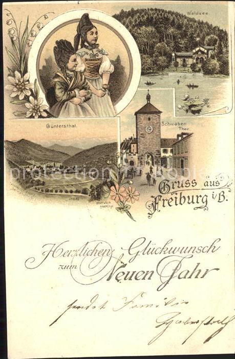 Freiburg Breisgau Guntersthal Waldsee Schwabentor Litho Glueckwunsch Neuen Jahr