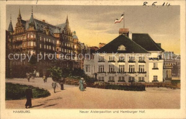 Hamburg Litho Neuer Alsterpavillon Hamburger Hof