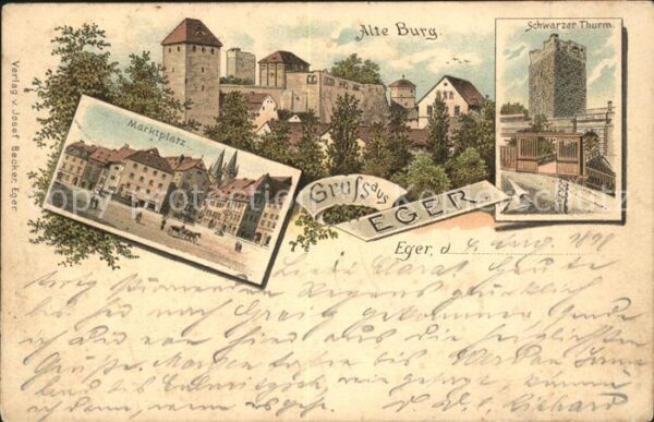Eger Cheb Tschechien Marktplatz Alte Burg Schwarzer Thurm Litho