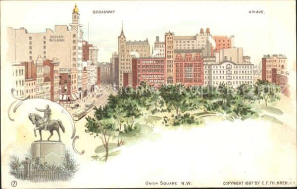 New York City Broadway Decker Building 4. Ave Litho