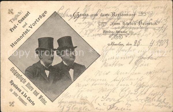 Breslau Niederschlesien Restaurant zum fidelen Heinrich Humorist. Vortraege Bahn