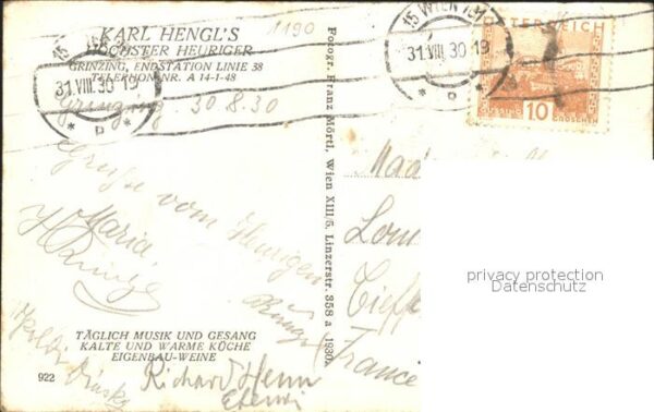 Grinzing Wien Werbung Wein Hoechster Hengl Heuriger Gedicht – Bild 2