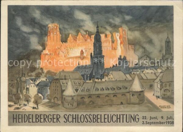 Heidelberg Neckar Heidelberger Schlossbeleuchtung Kuenstlerkarte
