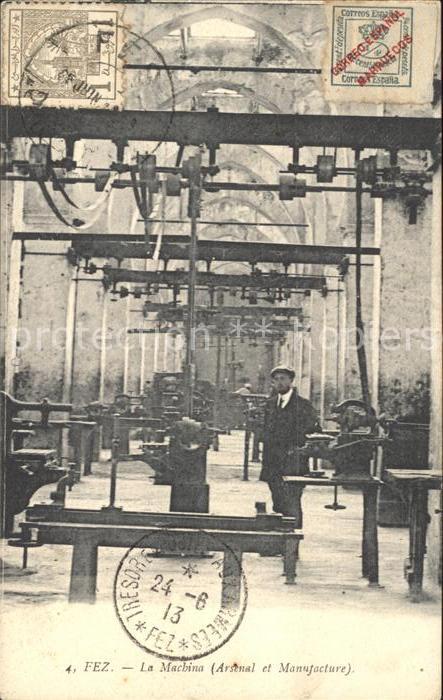 Fes Fez Maroc La Machina Arsenal et Manufacture Stempel auf AK