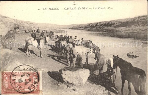 Casbah Tadla Le Corvees d eau Chevaux Stempel auf AK