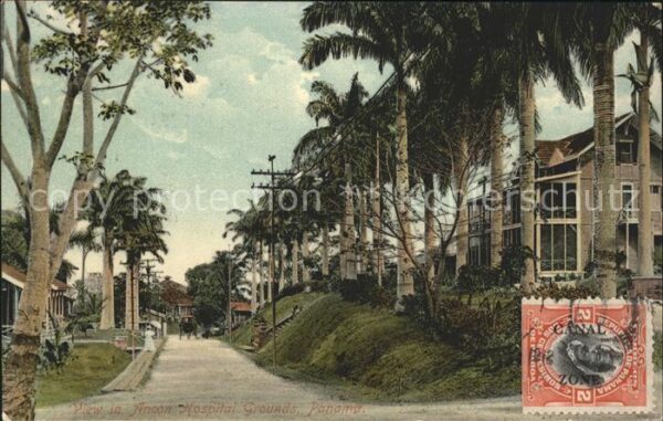 Ancon Panama Hospital Grounds Stempel auf AK