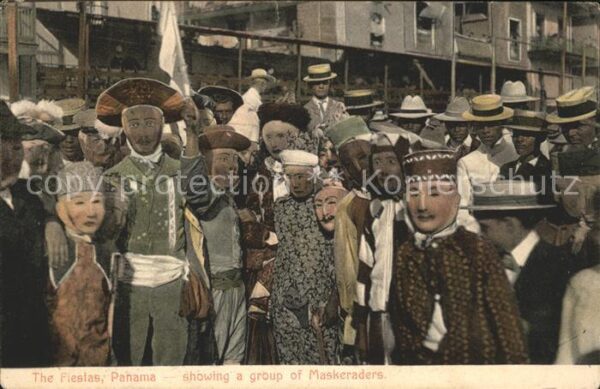 Panama City Panama Fiestas showing a group of Maskeraders Carneval