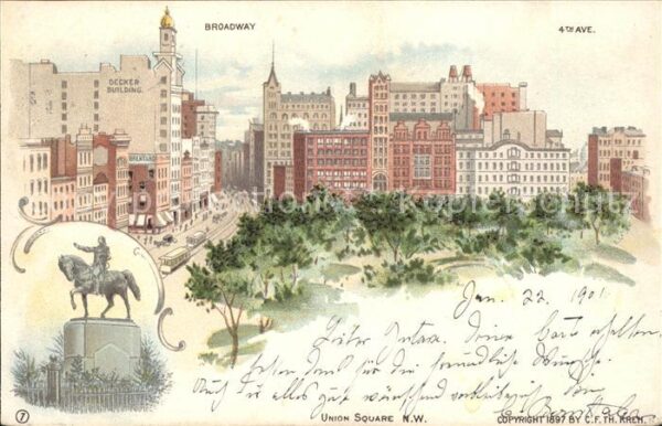 New York City Broadway Monument 4th Avenue Litho