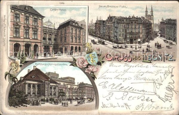 Liegnitz Legnica Conzerthaus Neuer Breslauer Platz Rathaus Haeringsbauden Wappen