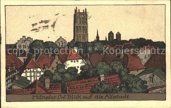Muenster Westfalen Kuenstlerkarte Blick auf die Altstadt