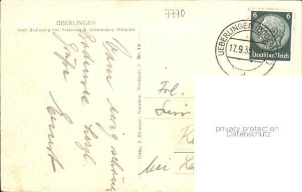 ueberlingen Bodensee Kirchenpartie Radierung R. Ostermayer – Bild 2