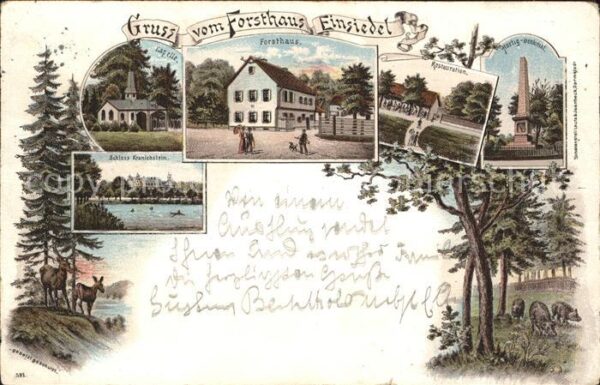 Darmstadt Forsthaus Einsiedel Kapelle Schloss Kranichstein Litho