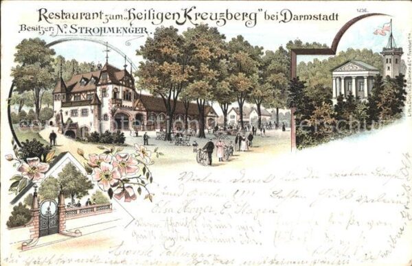 Darmstadt Restaurant zum heiligen Kreuzberg Litho