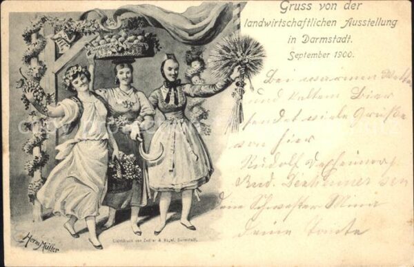 Darmstadt Landwirtschaftliche Ausstellung Sichel Frauen Trachten