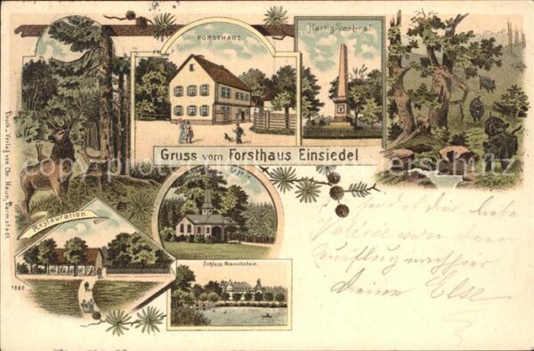 Darmstadt Forsthaus Einsiedel Schloss Kranichstein Kapelle Litho