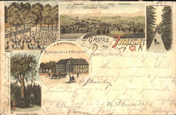 Traisa Darmstadt Restaurant-Pension J. Riedmatter Klipstein Eiche Litho Bahnpost