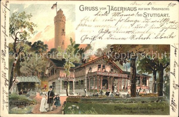 Stuttgart Jaegerhaus Hasenberg Aussichtsturm Litho