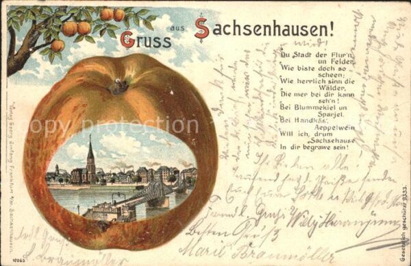 Sachsenhausen Frankfurt Apfelkarte Gedicht Litho