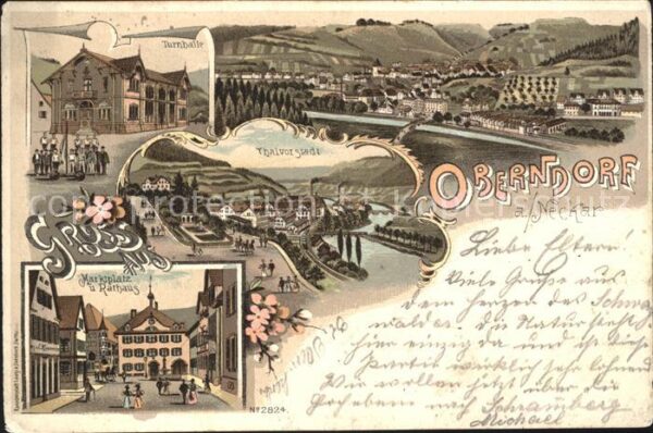 Oberndorf Neckar Turnhalle Marktplatz Rathaus Litho