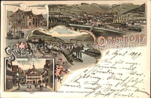 Oberndorf Neckar Turnhalle Marktplatz Rathaus Litho