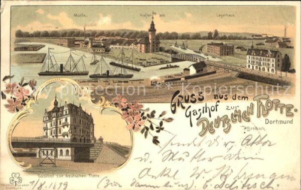 Dortmund Gasthof zur Deutschen Flotte Muehle Hafenamt Lagerhaus Litho