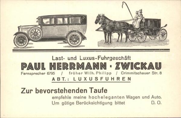 Zwickau Sachsen Last- und Luxus-Fuhrgeschaeft Paul Hermann