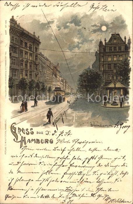 Hamburg Steindamm Strassenbahn Litho