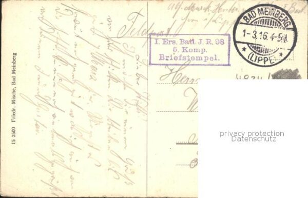 Bad Meinberg Logierhaus I. Ers. Batl. J.R. 98 5. Komp. – Bild 2