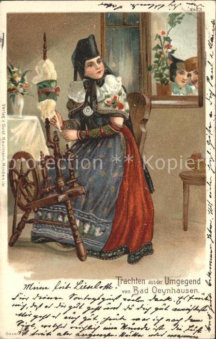 Bad Oeynhausen Tracht Spinnrad Litho