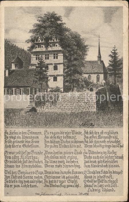Hirsau Kloster Zeichnung Kuenstler J. Luz Gedicht Ludwig Uhland