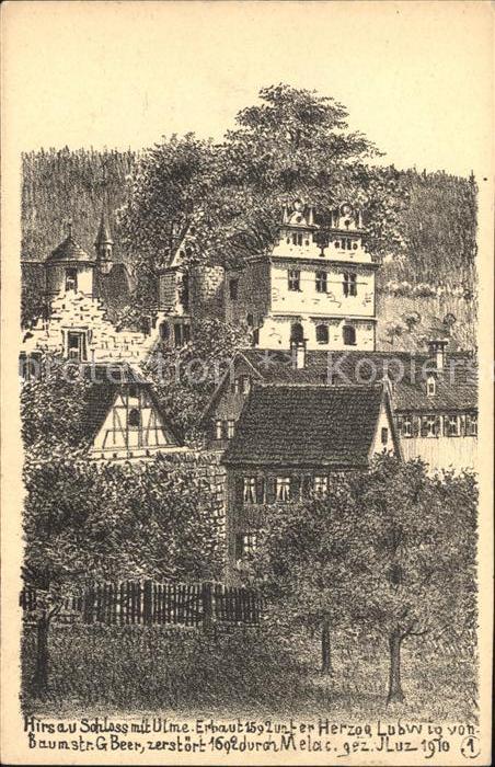 Hirsau Schloss mit Ulme Herzog Ludwig Zeichnung Kuenstler J. Luz