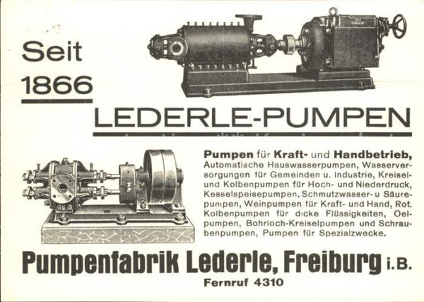 Freiburg Breisgau Pumpenfabrik Lederle