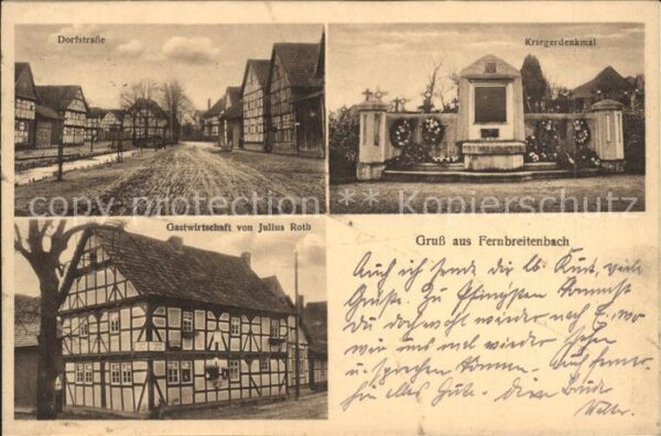 Fernbreitenbach Dorfstrasse Kriegerdenkmal Gastwirtschaft Julius Roth