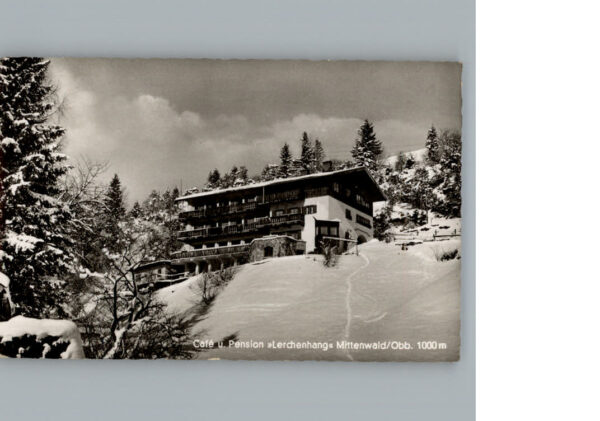 Mittenwald Bayern Winter-Karte Cafe Lerchenhang