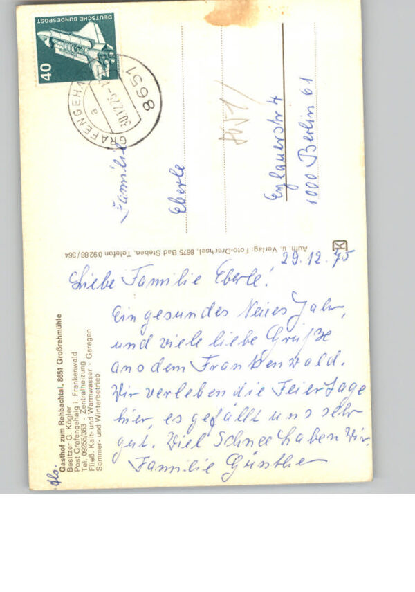 Grossrehmuehle Winter-Karte Gasthof zum Rehbachtal – Bild 2