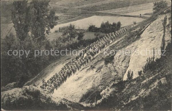 Militaria WK1 Infanterie auf dem Marsche in einem Gebirge Serie: das Deutsche He